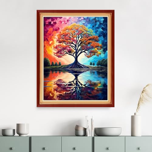 Dimensean Stamped Cross Stitch Kits Full Range of Embroidery Patterns Starter Kits for Beginners Adult DIY Cross Stitches Needlepoint Kits 11CT-Magic Colorful Tree 16x20 inch - color: Craftpattern22