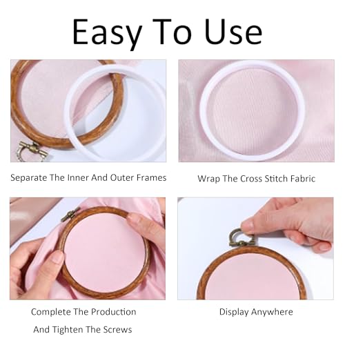 PDETVEO 4PCS 103mm/4Inch Round Embroidery Hoops, Mini Display Frame Circle Cross Stitch Ring Set, Imitated Wood Craft Hoops for DIY Ornaments, Sewing Projects - style: 103mm/4Inch