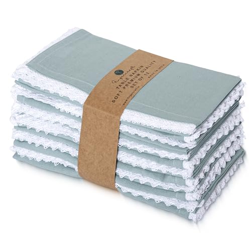 FINGERCRAFT Lace Cloth Napkins, Cotton Linen, 12 Pack, 20x20 Inch, Aqua - color: Aqua, size: 20" x 20" (Set of 12)