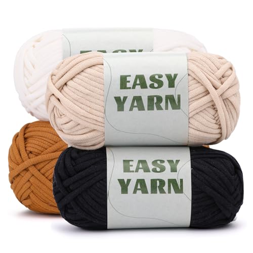 UzecPk 4 * 50g/1.76oz Crochet Yarn, 4 * 87yds Beginner Crochet Yarn - color: Beige+Brown+White+Black