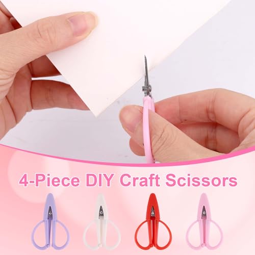 4pcs Mini Scissors with Cover, 2.52x1.69in Small Sharp Scissors All Purpose Little Tiny Sewing Tool for Travel DIY Crafts Embroidery Yarn Cutting (Red, Pink, Purple, White) - color: Pink, Red, Purple, White