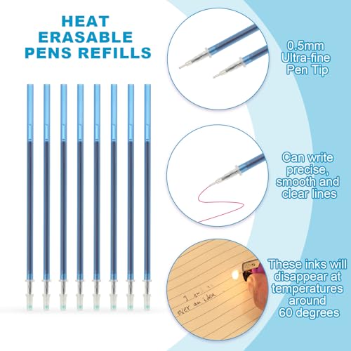 PATIKIL 24 Pcs Erasable Gel Pens Refills, 0.5mm Heat Erasable Pens Refills for Fabric Disappearing Ink Fabric Marking Pen for Sewing Quilting Writing, Dark Blue Ink - color: Dark Blue