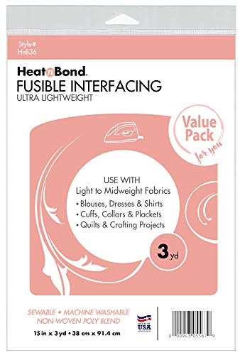 HeatnBond Ultra Lightweight Fusible Interfacing for Sewing – Iron-On Lightweight Interfacing for Blouses, Shirts & More – Non-Woven Interfacing Fabric for Sewing – Made in USA – 15" x 3 Yards