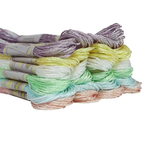 24 Skeins Set (6 Colors*4 Skeins) Metallic Embroidery Floss Glittery Metal Effect Shinny Cross Stitch Thread for Hand Embroidery, Sewing and DIY Handmade Artwork (Pearl Color) - color: pearl color