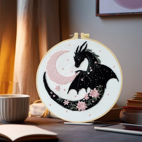 JOZYSH Black Dragon Handmade DIY Embroidery kit,Suitable for Adult Beginners,Includes Embroidery Cloth, Instructions, Embroidery Frame and Needle and Thread, Suitable for Holiday Gifts (Dragon) - style: Dragon