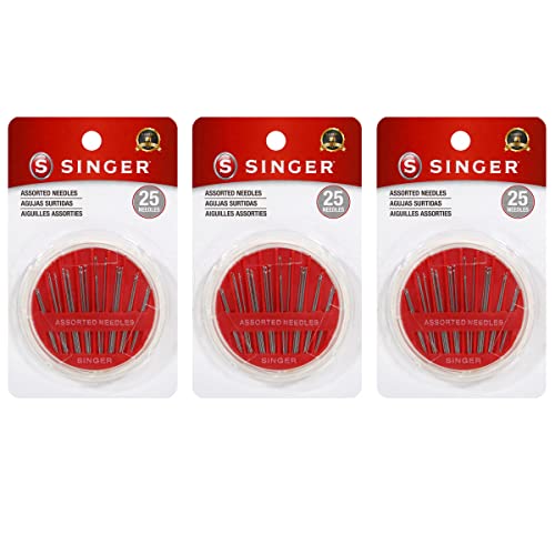 SINGER Assorted Hand Needles in Compact, 25-Count (3 Pack), 75 Sewing Needles Total - size: 3-pack