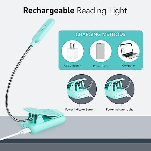 VAVOFO Rechargeable Book Light, Blue Light Blocking, Amber 1600K Clip On Reading Light, Eye Care 7 LEDs Kids Book Light for Reading in Bed with Power Indicator for Bookworms (Green) - size: 1-Pack Green