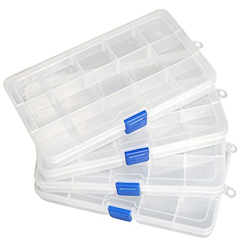 Qualsen Bead Organizer Box with Adjustable Dividers, 15 Girds, 4 Pack - size: 15 Gird-4pcs