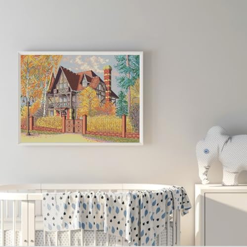 ITSTITCH Stamped Cross Stitch Kits - Full Set of Embroidery for Beginners or Adults,14 CT 2 Strands DIY Autumn Yard Patterns Counted Arts Craft 19.7×15 inch - color: Autumn Yard