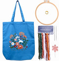 CREAWONDER Canvas Tote Bag Embroidery Kit with Pattern for Beginners, Arts and DIY Embroidery Crafts Kits for Adults, Include Instructions, Thimble, Embroidery Hoops, Color Threads and Tool - color: CR002 huaguangpianran darkblue