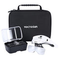 YOCTOSUN Magnifying Glass with 4 LED Lights,5 Lenses,Headband,Storage Case - color: White With Storage Case