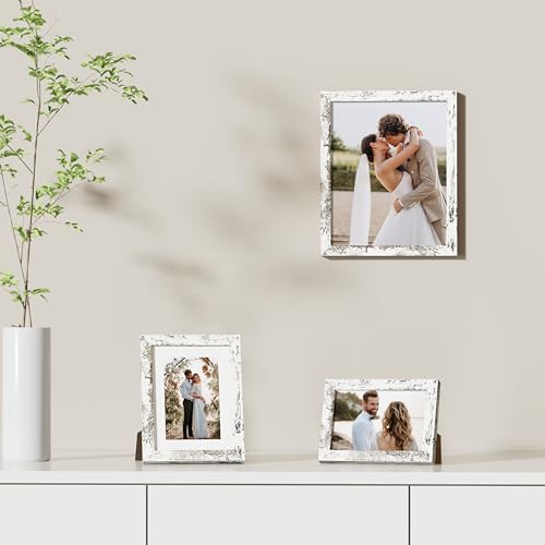 Vittanly 4x6 picture frame, Matted for 3.5x5 Photos, Distressed White - color: Distressed White, size: 4x6
