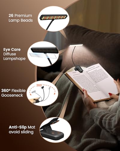 Glocusent 26 LED Reading Lights for Books in Bed, Ideal Gifts for Reader - color: Black
