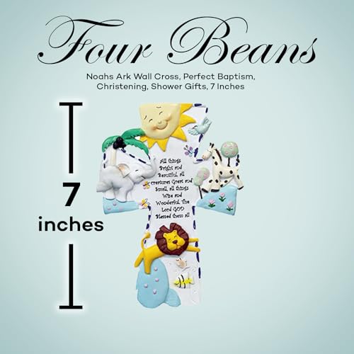 FOUR BEANS Noahs Ark Wall Cross, Perfect Baptism, Christening, Shower Gifts, 7 Inches