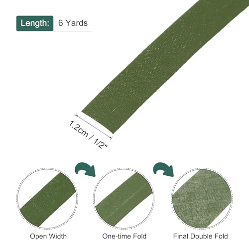 MECCANIXITY 1/2 Inch Double Fold Bias Tape Polyester Continuous Bulk Bias Tape for Sewing, Seaming Quilting Hemming Binding Crafts (Dark Green 6 Yards) - color: Dark Green, size: 1/2 Inch x 6 Yards