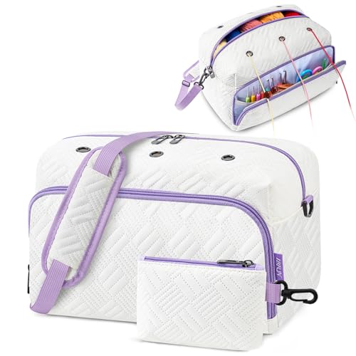 IBFUN Crochet Yarn Knitting Bag Organizer for Knit Accessories Hooks - color: L-Off-white, size: Large