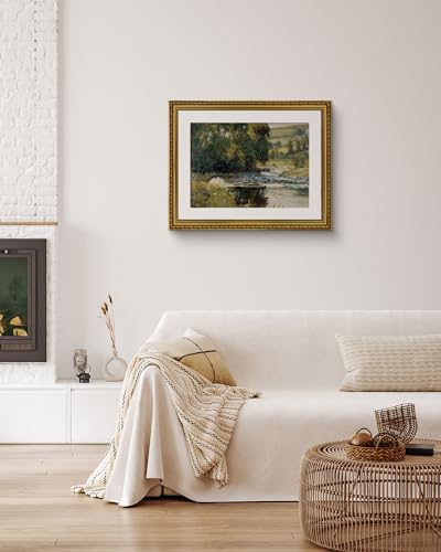 ARPEOTCY Vintage Gold Framed Large Wall Art, Nature Streamside Retro Paintings, Canvas Prints Artwork with Antique Frame, Victorian Wall Pictures Decor for Living Room Gallery Room 16x20 inch - color: Streamside, size: 20"L x 16"W