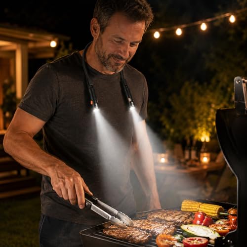 Rechargeable LED Neck Light, 2-in-1 Hands-Free Work Light with Detachable Magnetic Flashlights, 2 Light Modes, Flexible Neck Lamp for Car Repair, Mechanics, Grilling, Reading
