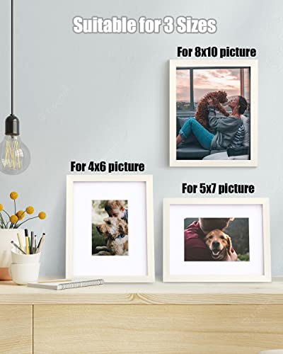 Egofine 8x10 Picture Frame Made of Solid Wood with Plexiglass, Display Pictures 4x6/5x7 with Mat or 8x10 Without Mat for Tabletop and Wall Mounting, Beige - color: Beige, size: 8x10