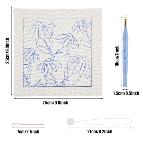 Allazone Punch Needle Starter Kit - Square Frame with Flower Pattern, Hoop, Yarns, Punch Needle (Orange and White) - color: Orange and White