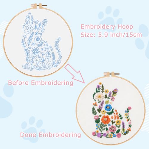 Nuberlic Embroidery Kit for Beginner,Floral Embroidery Practice Kit - color: CAT