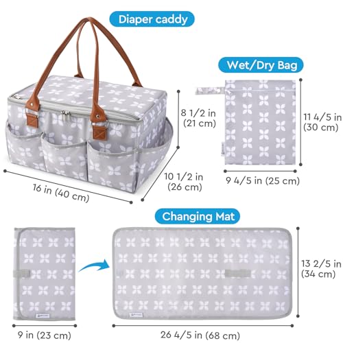 Moteph Diaper Caddy with Changing Mat, Large Baby Diaper Caddy Organizer with Lid, Portable Organizer Basket for Baby Essentials, Roll-Up Lid, Built-In Changing Mat Pocket - style: With Changing Mat