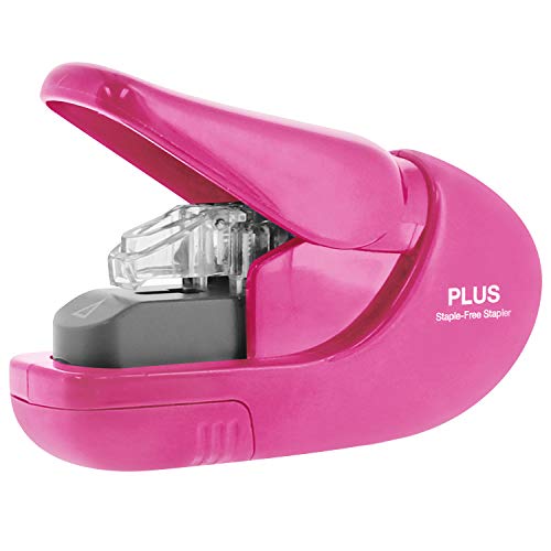 Plus Paper Clinch Compact Staple-Free Stapler, Heavy Duty, Pink - color: Pink