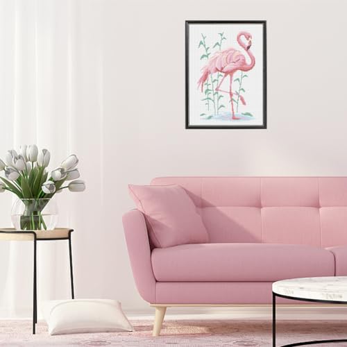 FREEBLOSS Flamingo Cross Stitch Kit Cross Stitch Starter Kit for Adults with Instructions 13 * 17'' Pure Cotton Cloth Cross Stitch for Beginnrs Cross Stitch Wall Hanging No Frame