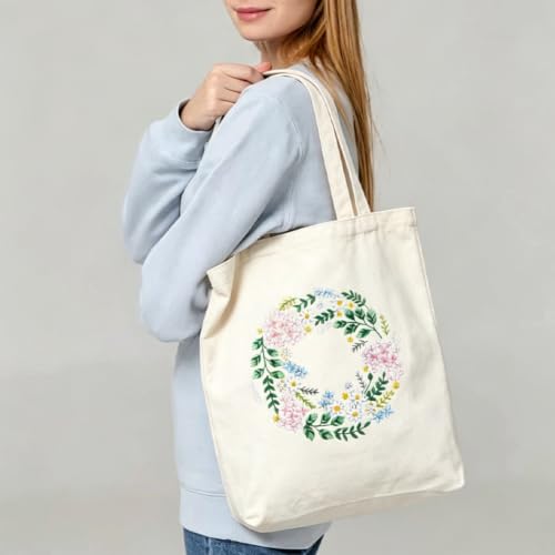 KABAKE Canvas Tote Bag Embroidery Kit, Embroidery Kits for Beginners, Arts and DIY Crafts Embroidery Starter kit, Include Stamped Embroidery Bag, Threads, Embroidery Tools (Beige Bag with Dragonfly) - color: Beige Bag with Dragonfly