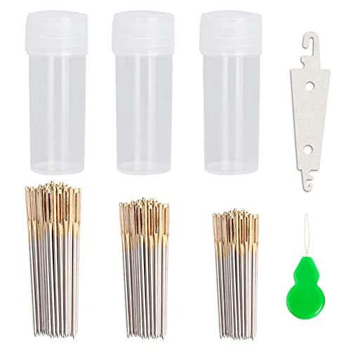 90pcs Cross Stitch Needles +2 Needle Threader Golden Color Large Eyes Cross Stitch DIY Embroidery Hand Needles Sewing Needles in Transparent Box Size 22# 24# 26# - style: 22#+24#+26#