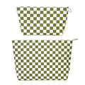 getgto 2 Pcs Makeup Bags, Large Cosmetic Bag Travel Toiletry Bag - color: Army green Checker