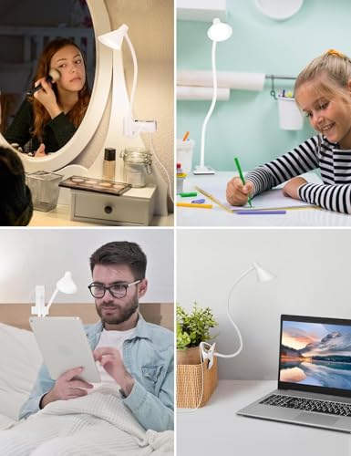 Clip on Light USB Reading Light for Bed with Clamp, Dimmable Reading Lamp - color: White
