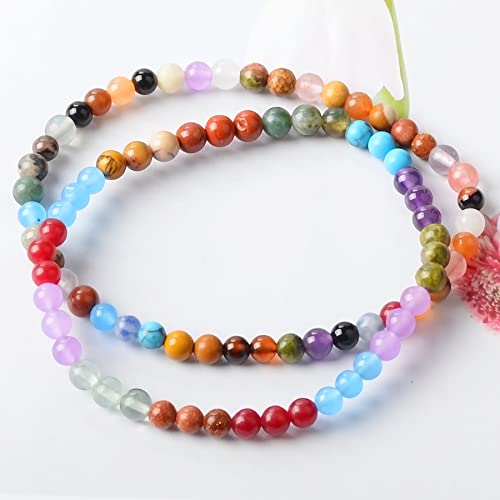 4mm Natural Mixed Materials Gemstones Beads Tiny Spacer Round Loose Beads Jewelry Making KIT with Thread and Needles 600 PCS(24 Natural, 4mm) - color: 24 Natural, size: 4mm