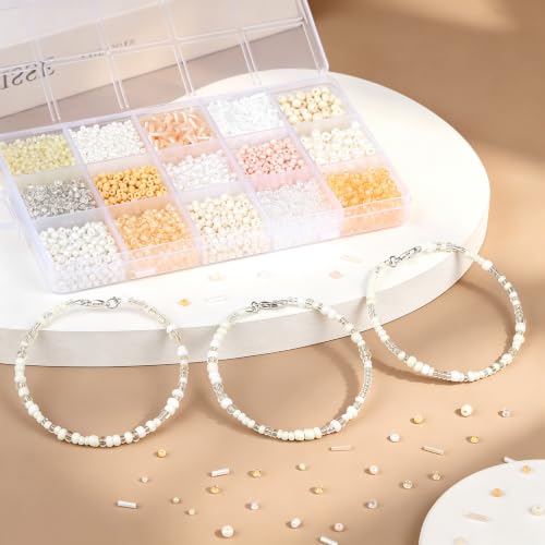 Off White Seed Beads for Jewelry Making Glass Bugle Beads for DIY Craft - color: Off-White