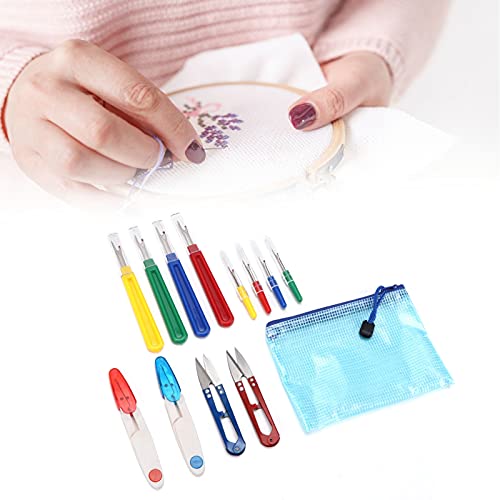 Seam Ripper Kit 14 Pcs with Scissors, Stainless Steel Stitch Remover Tool for Sewing, Ergonomic Thread Unpicker with Protective Cover for Fabric, Quilting, Embroidery, and DIY Craf