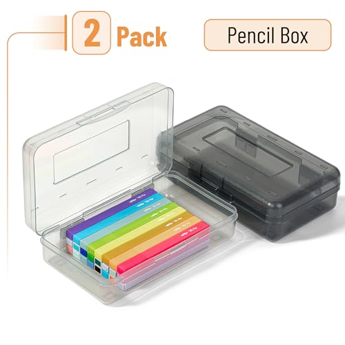 Mr. Pen- Plastic Pencil Case Box, 2 Pack, Large Crayon Marker Pen Organizer - color: Black, Gray, size: 2 Pack