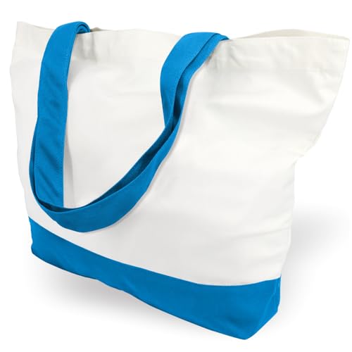 TOPDesign 1-Pack Super Strong Large 12oz Cotton Canvas Tote Bag, Reusable Grocery Shopping Cloth Bag, Fashionable Two-Tone Tote for Crafts, DIY Your Creative Designs - color: Ocean Blue/White