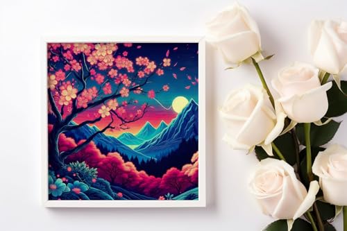 HKLIOPU Stamped Cross Stitch Kits - Mount Fuji Cherry Blossoms Embroidery Starter Kit for Adult Beginners, 11CT Needlepoint Cross-Stitch Patterns Dimensions Kit Arts and Crafts 16x16 inch - color: SZX-US-LZ194