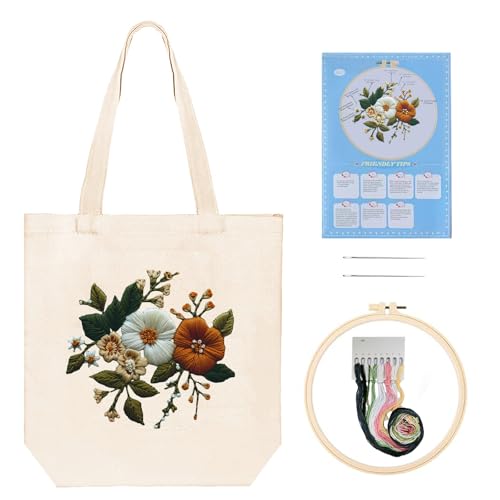 Huacan Embroidery Canvas Bag Kits for Adults Beginner Stamped Flowers Pattern DIY Cross Stitch Printed Flower Stitching Sewing Kit - color: Flower 3