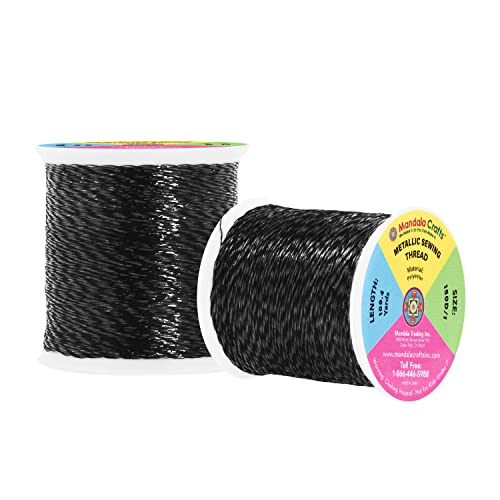Mandala Crafts Metallic Black Embroidery Floss for Sewing, 218 Yard Spool - color: Black, size: 200M 218 Yards