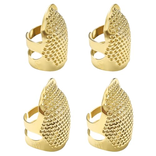 ZESION 4Pcs Sewing Thimbles, Adjustable Metal Thimbles for Hand Sewing Finger Protector, Quilting Craft Accessories for Knitting Needlework DIY Tools, Gold(2 Sizes, S/M) - color: Adjustable Gold