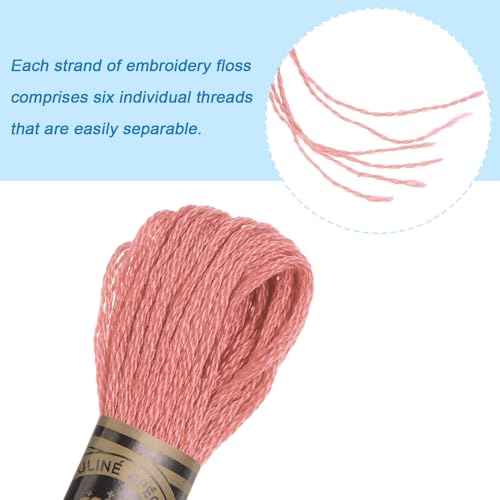 HARFINGTON 12 Skeins Embroidery Floss 8m Each Egyptian Long Fiber Cotton Cross Stitch Thread 26S/2x6 for Embroidery Projects Bracelet, Dark Pink - color: Dark Pink