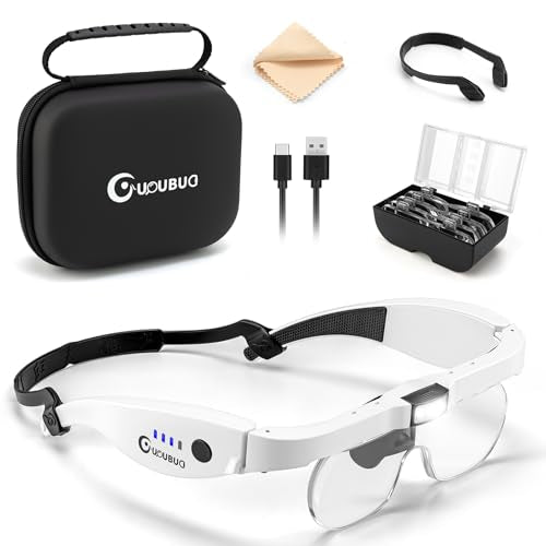Magnifying Glasses with Light 1.5X-5.0X Magnification Acrylic Lens - color: White Magnifying Glass With Carry Case