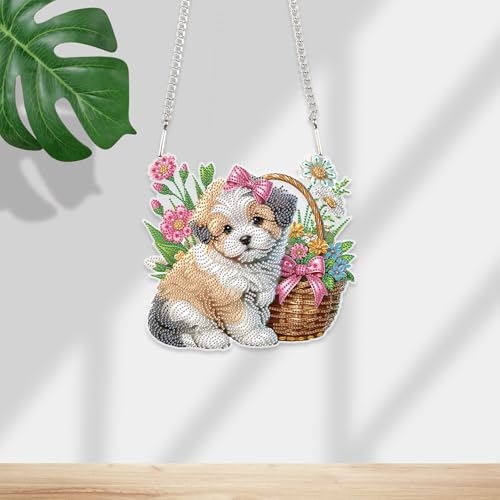 JISHSHAY Diamond Painting Hanging Pendant Dog Diamond Art Hanging Ornament Animal Gem Art Pendant Gem Painting Wind Chimes Mosaic Kits for Adults Windchimes Embroidery Suncatchers Sun Catchers - color: Dog