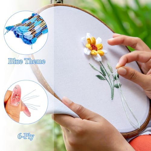 21 Bundles Polyester Embroidery Floss Cross Stitch Embroidery Thread Blue Stitch Threads Bulk 1mm Floss Thread for Summer Jewelry Making Bracelet Stitching Craft Supply - color: Blue