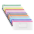Plastic Mesh Zipper Pouch, 12Pcs Zipper File Bags with Label Pocket, Game Boards Storage Bags, Waterproof Document Storage Bags for Office Home Travel (Receipt Size 9.2x4.1 in) - size: 9.2x4.1 in