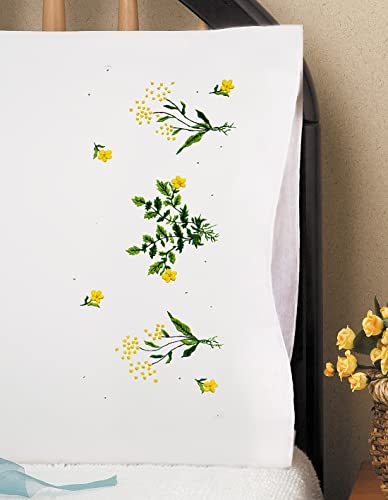 Tobin Stamped Pillowcase Pair for Embroidery, 20 by 30-Inch, Buttercups (232011)