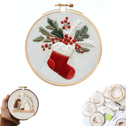 TINLOK Christmas Embroidery KIT,Adults DIY Handmade,Hand Embroidery Starter Kits with Stamped Embroidery Pattern,for Christmas Embroidery Kits for Adults Beginners Starter (E) - style: E