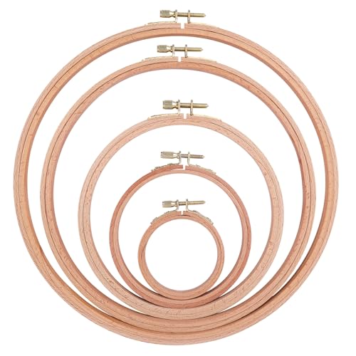 Framendino, 5 Pack Sizes Beech Wood Embroidery Hoops Wooden Circle Cross Stitch Hoop Ring for Needlework