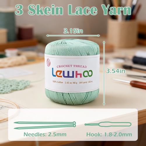 Crochet Thread Size 3, 3 Pearl Yarn Balls for Crocheting Sage Green - color: Sage Green